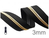 Endlos-Reissverschluss schwarz/gold - metallisiert - 3mm - inkl. 4 Zipper