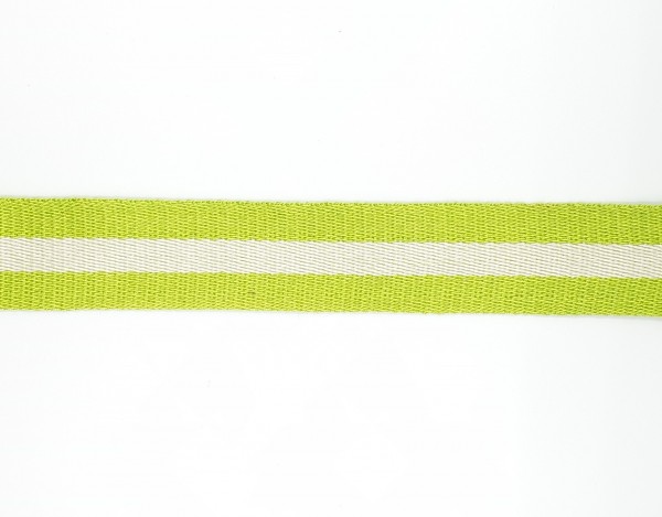 Baumwoll-Gurtband 40mm - breite Streifen lime/weiss - SOFT
