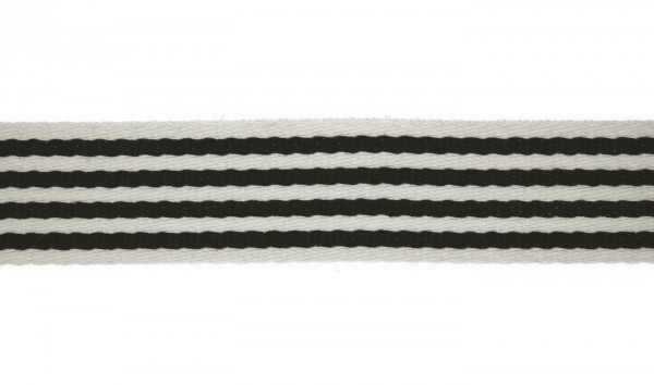 Baumwoll-Gurtband 40mm - schmale Streifen -weiss/schwarz - SOFT