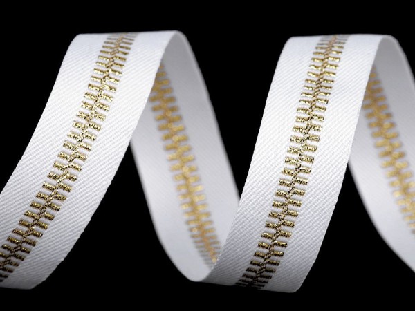 Webband mit Lurex "Reissverschluss" - weiss/gold - 20mm