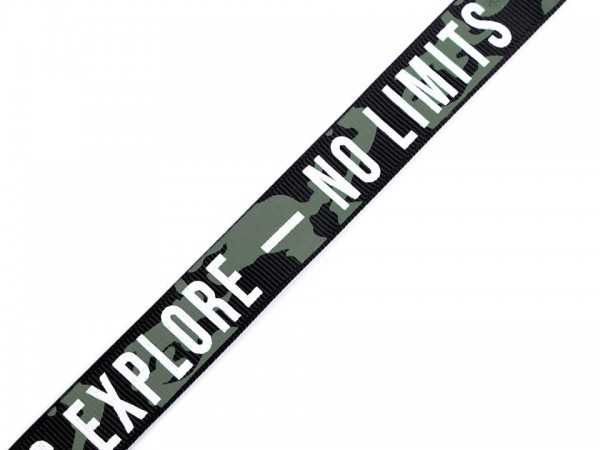 Ripsband "Explore - no Limits" - grün camouflage - 19 mm