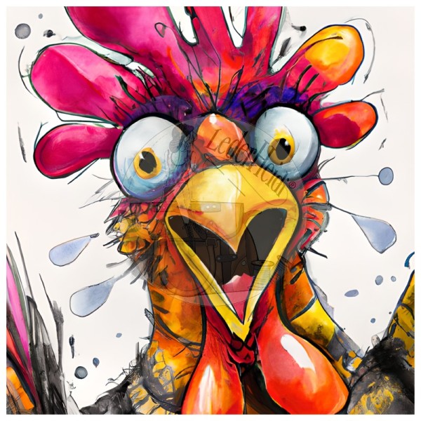 Kunstleder Panel - "Crazy Chicken" - 19x19 cm