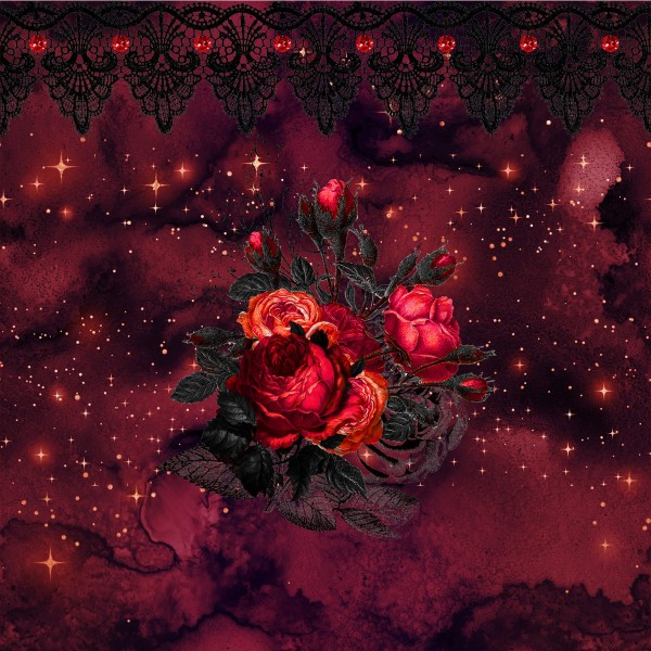 Kunstleder Panel "lightning roses" - bordeaux - 14x14 cm