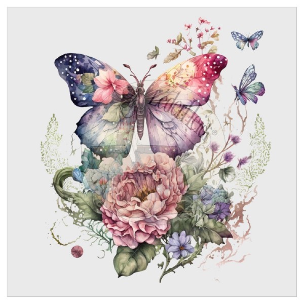 Kunstleder Panel - "Butterfly&Flowers" - 14x14 cm -