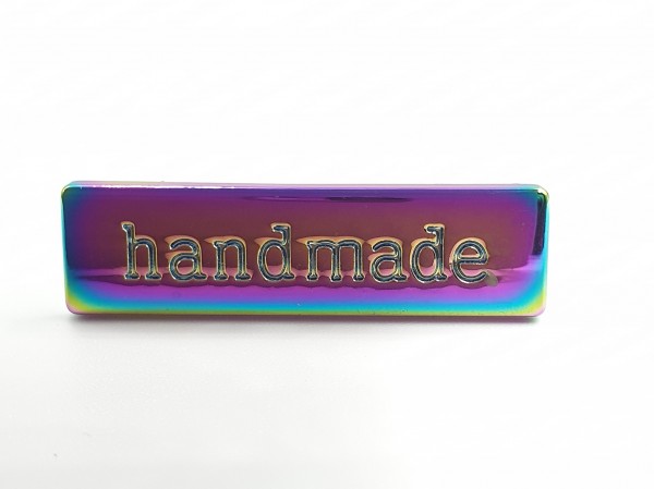 Metall-Label "Handmade" rechteckig - 36x10 mm - regenbogen