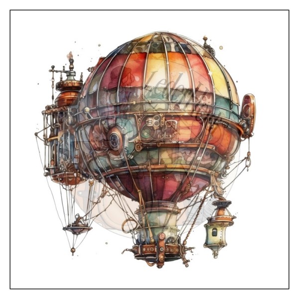 Kunstleder Panel - "Ballon Steampunk" - 14x14 cm
