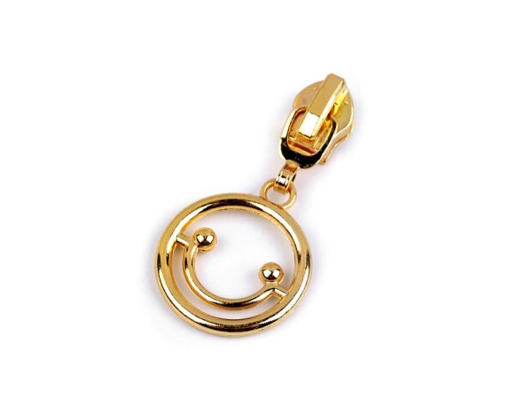 Metallzipper "Smiley" - goldfarben - für 5mm Spiralreissverschluss